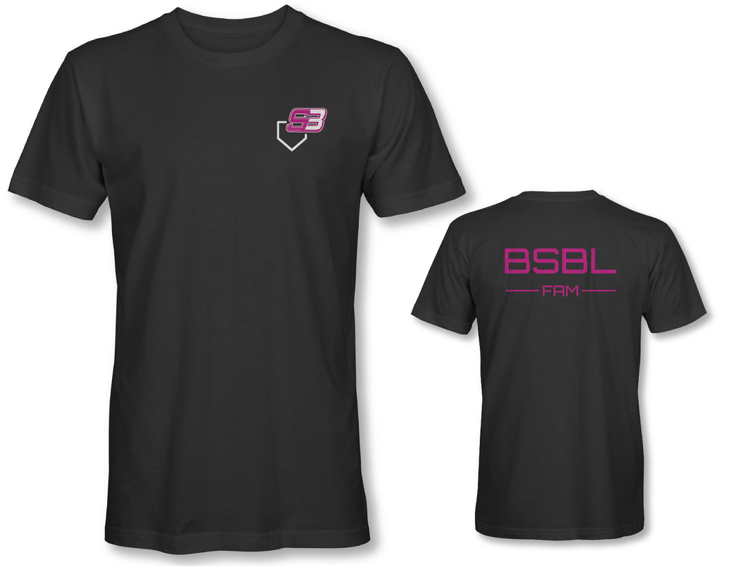 BSBL Fam T Shirt with the pink logo ADULT SIZES ONLY